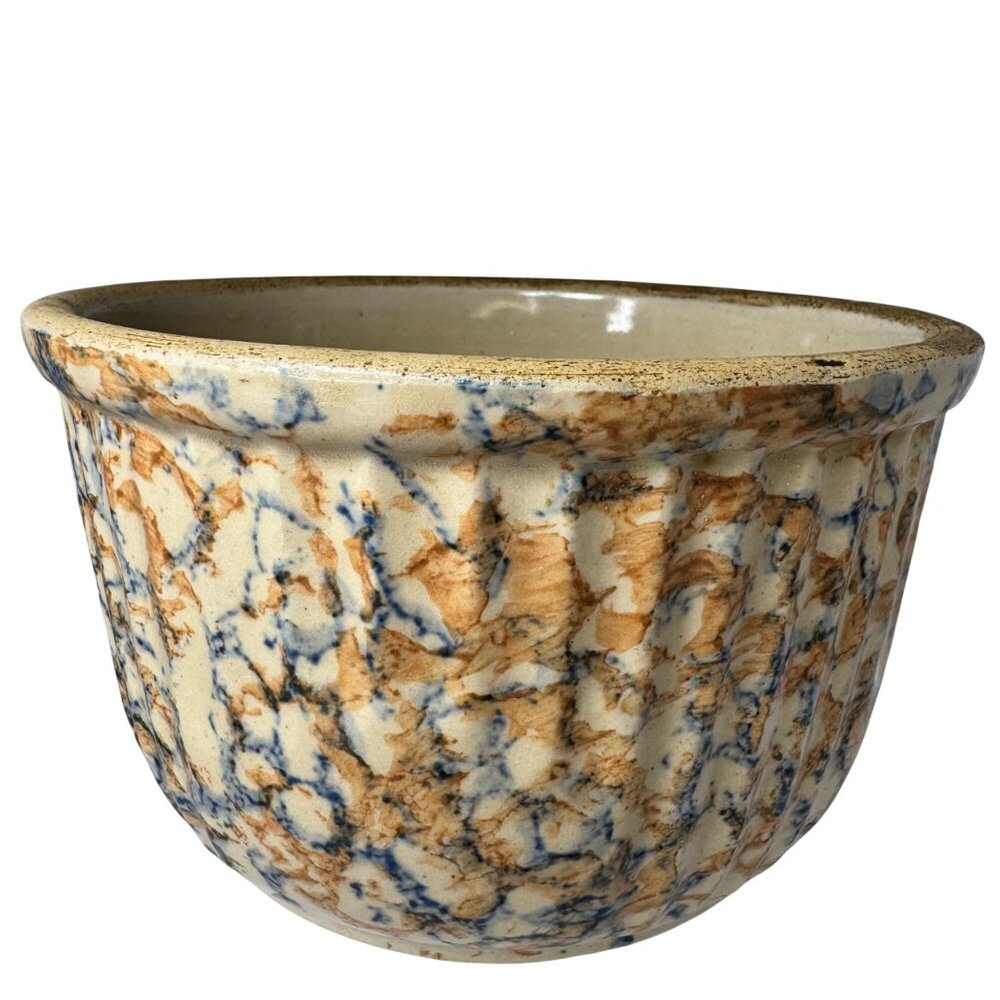 Red Wing Spongeware Crock Bowl 7” Decorative Ribbed Stoneware Speckled Vtg B - Picture 5 of 12